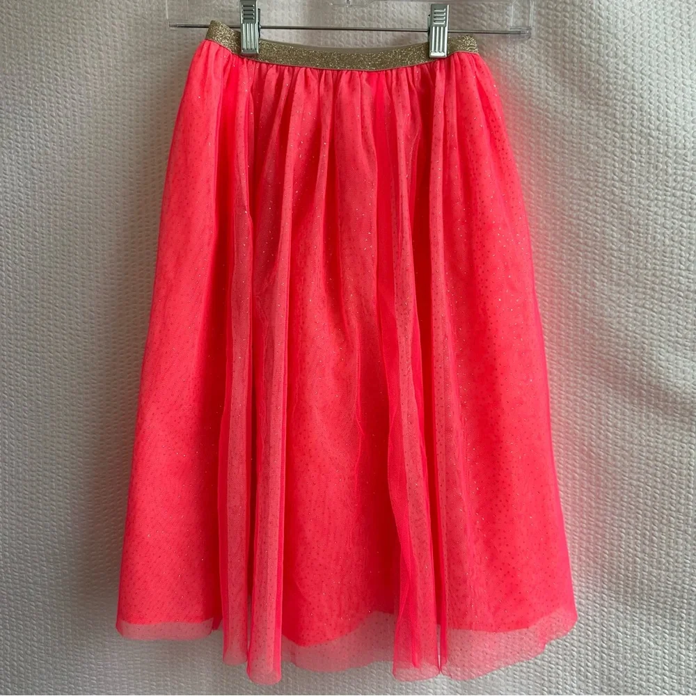 Cat & Jack Girls Pink Glitter Tulle Midi Skirt XS 4/5 Layered Party Dress Up
